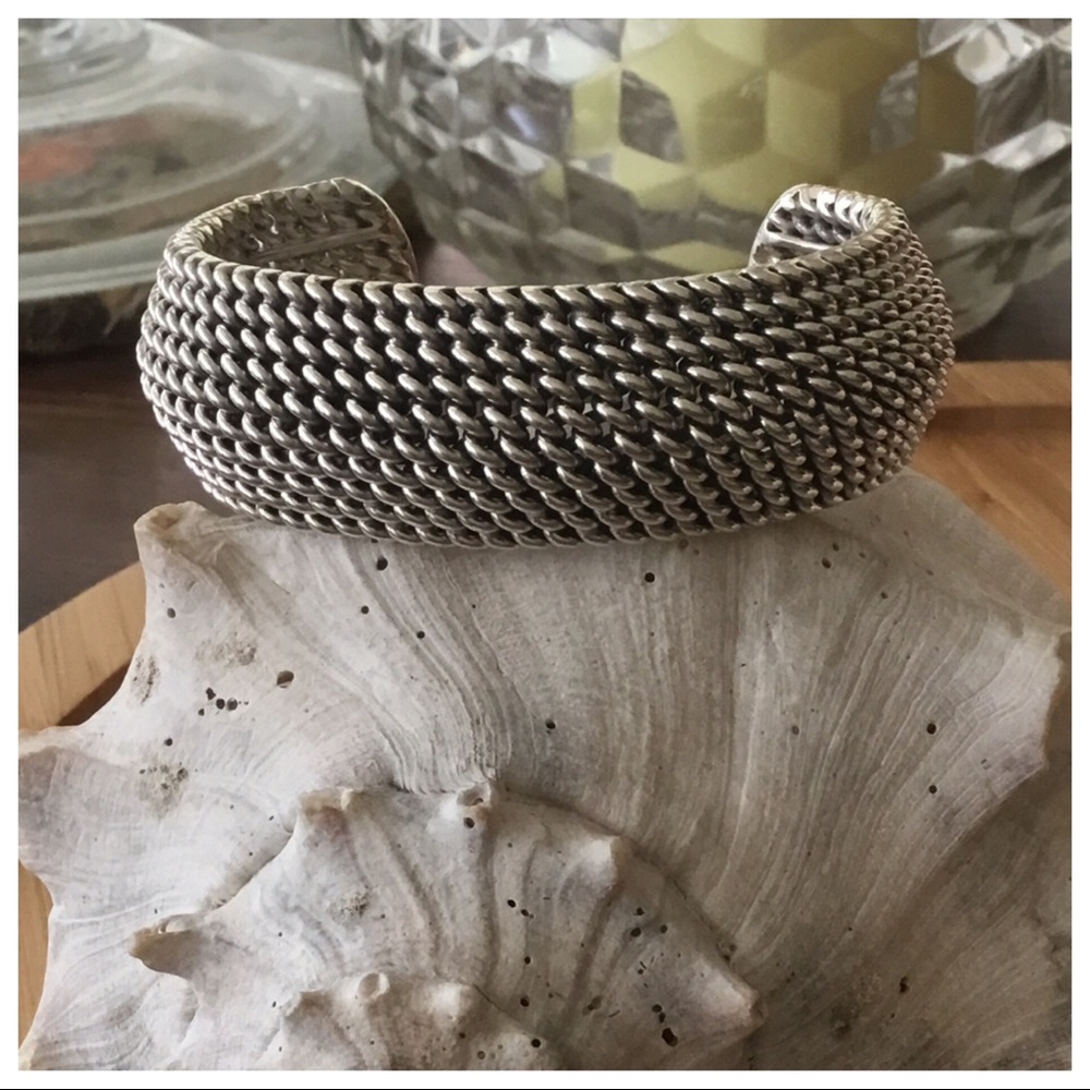 Vintage Mexico Sterling Silver Woven Thick Cuff Bracelet